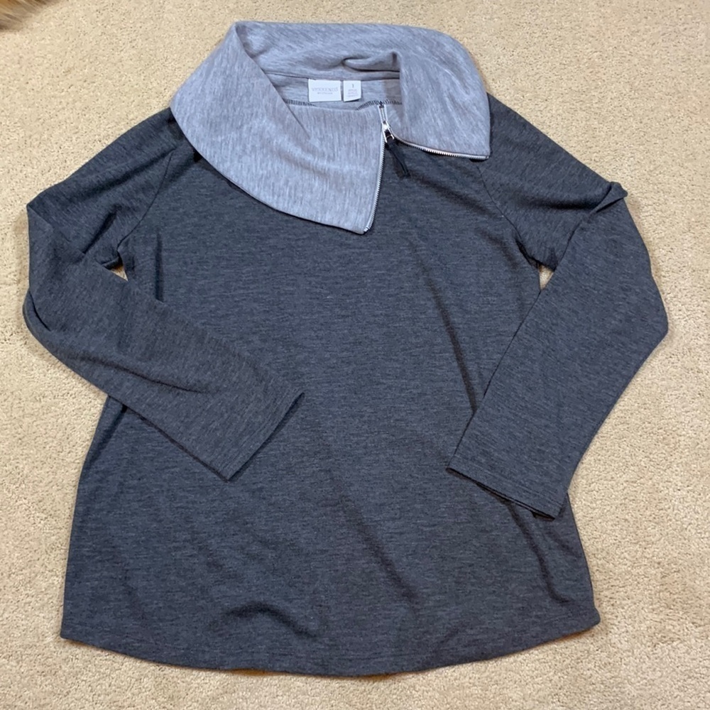 CHICO'S Cozy Soft Zip Cowl-Neck Pullover Gray Chico's Size 1 or size 8